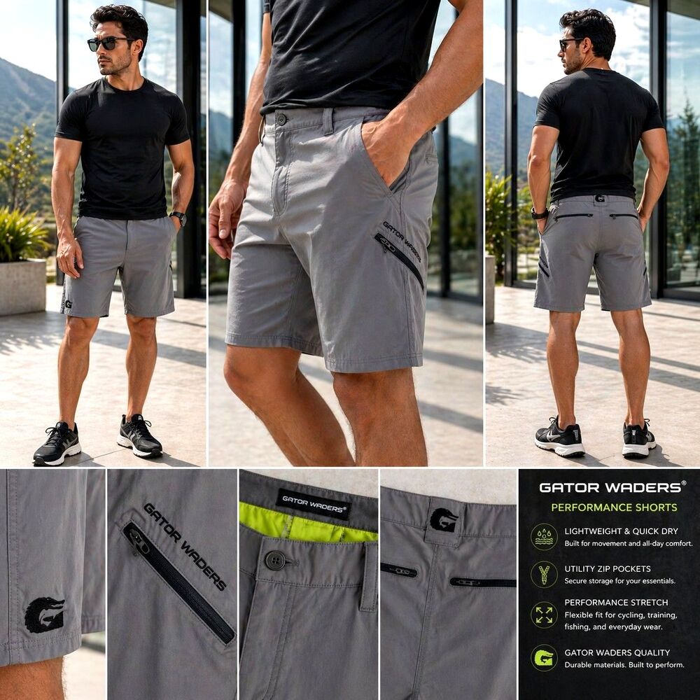 Utility Gator Waders BRKLNE Men’s 3XL Gray Stretch Fishing Shorts Outdoor Sport
